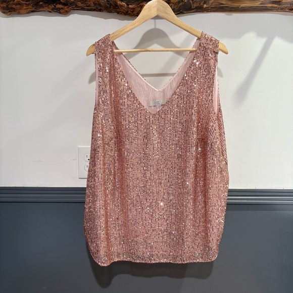 LOFT Plus Pink Sequin Sleeveless Blouse - Picture 3 of 10